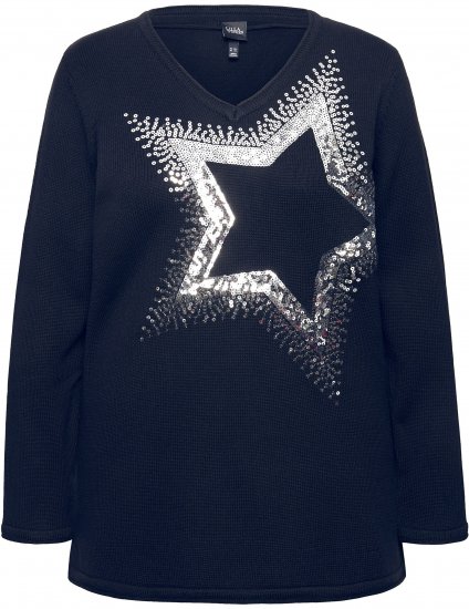 Ulla Popken Sequined Star Rolled Edge Sweater Navy - Hættetrøjer og sweatshirts - Bløde sweatshirts, hoodies & strik