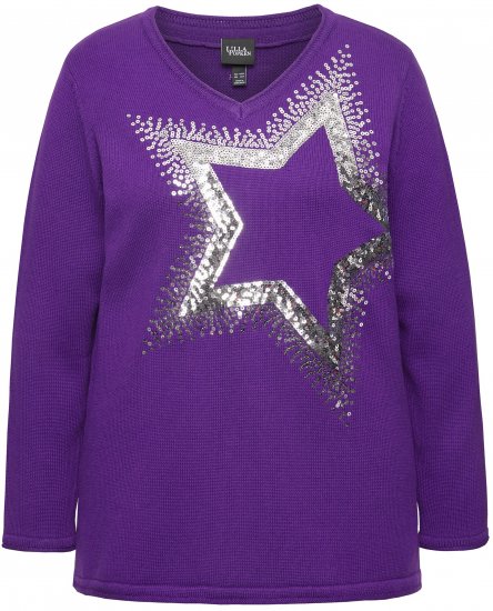 Ulla Popken Sequined Star Rolled Edge Sweater Dark Purple - Hættetrøjer og sweatshirts - Bløde sweatshirts, hoodies & strik