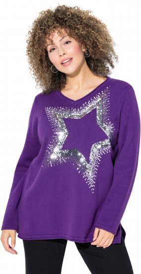 Ulla Popken Sequined Star Rolled Edge Sweater Dark Purple - Hættetrøjer og sweatshirts - Bløde sweatshirts, hoodies & strik