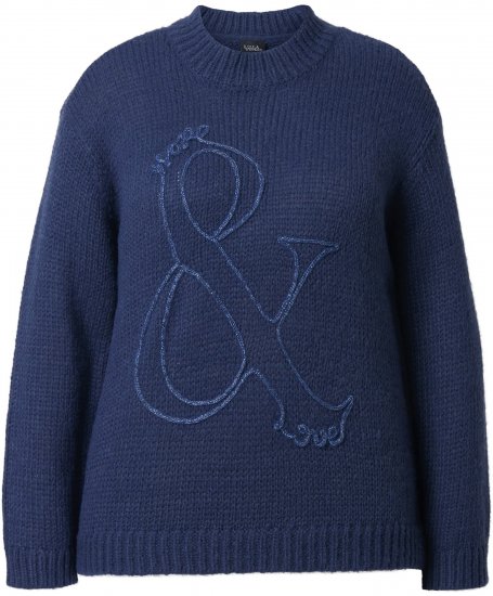 Ulla Popken Textured Glitter Embroidery Oversized Sweater Ink Blue - Hættetrøjer og sweatshirts - 