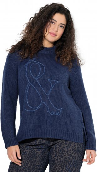 Ulla Popken Textured Glitter Embroidery Oversized Sweater Ink Blue - Hættetrøjer og sweatshirts - 