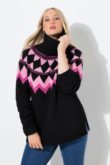 Ulla Popken Neon Alpine Pattern Long Sleeve Turtleneck Sweater Light Pink - Hættetrøjer og sweatshirts - Bløde sweatshirts, hoodies & strik