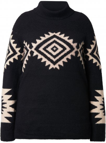Ulla Popken Aztec Pattern Turtleneck Sweater Black - Hættetrøjer og sweatshirts - 