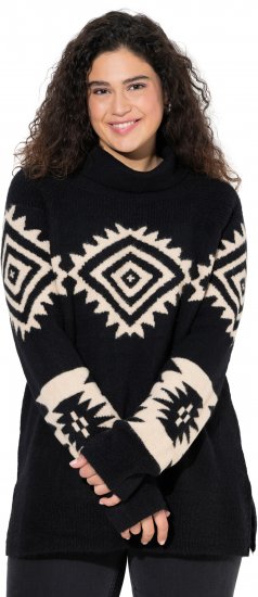 Ulla Popken Aztec Pattern Turtleneck Sweater Black - Hættetrøjer og sweatshirts - 