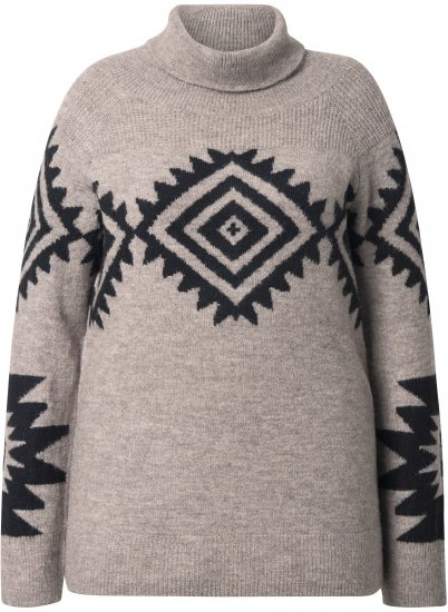 Ulla Popken Aztec Pattern Turtleneck Sweater Pebble Grey - Hættetrøjer og sweatshirts - 