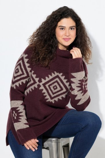 Ulla Popken Aztec Pattern Turtleneck Sweater Plum - Hættetrøjer og sweatshirts - Bløde sweatshirts, hoodies & strik