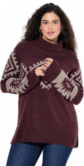 Ulla Popken Aztec Pattern Turtleneck Sweater Plum - Hættetrøjer og sweatshirts - 