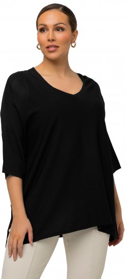 Ulla Popken Oversized 3/4 Sleeve V-Neck Sweater Black - Hættetrøjer og sweatshirts - 
