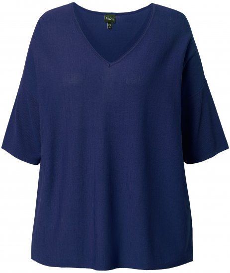 Ulla Popken Oversized 3/4 Sleeve V-Neck Sweater Navy - Hættetrøjer og sweatshirts - Bløde sweatshirts, hoodies & strik