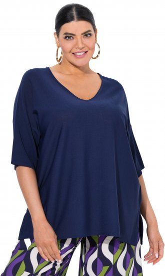 Ulla Popken Oversized 3/4 Sleeve V-Neck Sweater Navy - Hættetrøjer og sweatshirts - Bløde sweatshirts, hoodies & strik