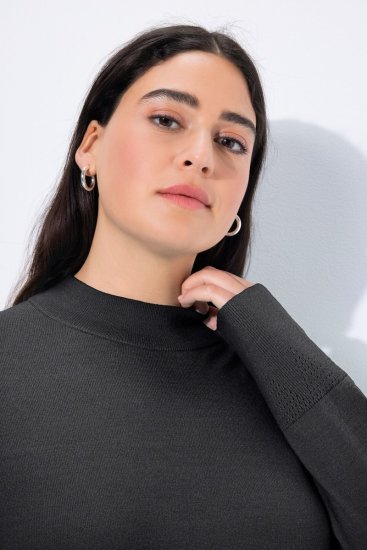 Ulla Popken Long Sleeves Mock Turtleneck Sweater Charcoal Grey Melange - Hættetrøjer og sweatshirts - Bløde sweatshirts, hoodies & strik