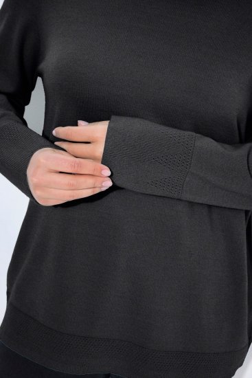Ulla Popken Long Sleeves Mock Turtleneck Sweater Charcoal Grey Melange - Hættetrøjer og sweatshirts - Bløde sweatshirts, hoodies & strik