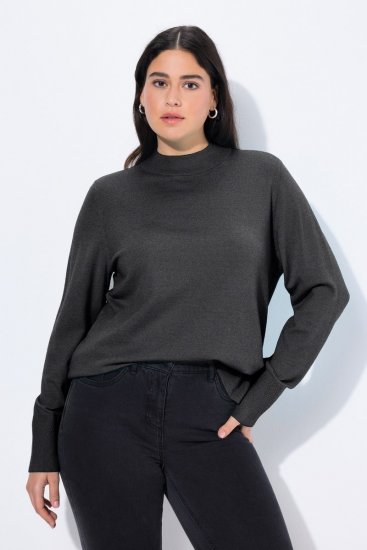 Ulla Popken Long Sleeves Mock Turtleneck Sweater Charcoal Grey Melange - Hættetrøjer og sweatshirts - Bløde sweatshirts, hoodies & strik