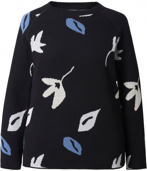 Ulla Popken Eco Cotton Leaf Pattern Long Sleeve Sweater Black - Hættetrøjer og sweatshirts - 