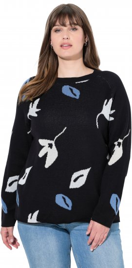 Ulla Popken Eco Cotton Leaf Pattern Long Sleeve Sweater Black - Hættetrøjer og sweatshirts - 