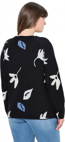 Ulla Popken Eco Cotton Leaf Pattern Long Sleeve Sweater Black - Hættetrøjer og sweatshirts - 