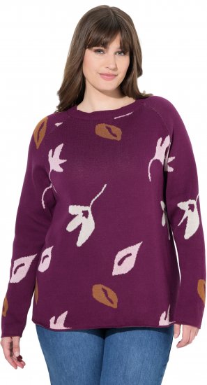 Ulla Popken Eco Cotton Leaf Pattern Long Sleeve Sweater Forest Berry - Hættetrøjer og sweatshirts - 