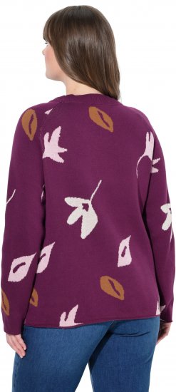 Ulla Popken Eco Cotton Leaf Pattern Long Sleeve Sweater Forest Berry - Hættetrøjer og sweatshirts - 