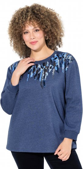 Ulla Popken Sequined Neck Long Sleeve Sweatshirt Ink Blue - Hættetrøjer og sweatshirts - 