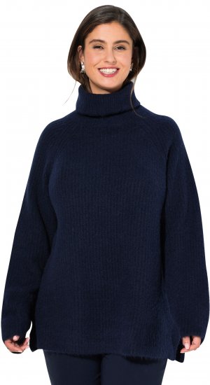Ulla Popken Ribbed Knit Turtleneck Sweater Navy - Hættetrøjer og sweatshirts - 