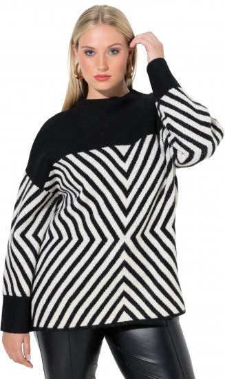 Ulla Popken Graphic Stripe Long Sleeve Turtleneck Sweater Black - Hættetrøjer og sweatshirts - Bløde sweatshirts, hoodies & strik