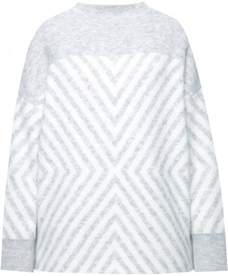 Ulla Popken Graphic Stripe Long Sleeve Turtleneck Sweater Silver Melange - Hættetrøjer og sweatshirts - 