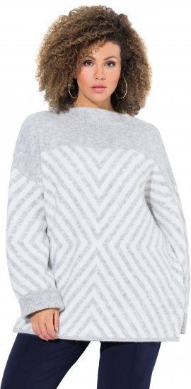 Ulla Popken Graphic Stripe Long Sleeve Turtleneck Sweater Silver Melange - Hættetrøjer og sweatshirts - 