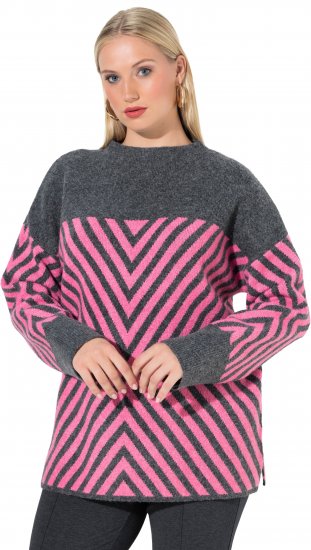 Ulla Popken Graphic Stripe Long Sleeve Turtleneck Sweater Flamingo - Hættetrøjer og sweatshirts - 