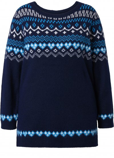 Ulla Popken Norwegian Style Pastel Tone Long Sleeve Sweater Ink Blue - Hættetrøjer og sweatshirts - 