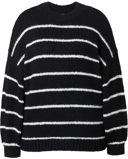 Ulla Popken Oversized Striped Balloon Sleeve Sweater Black - Hættetrøjer og sweatshirts - Bløde sweatshirts, hoodies & strik
