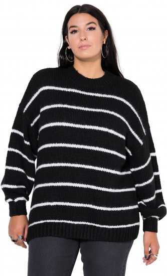Ulla Popken Oversized Striped Balloon Sleeve Sweater Black - Hættetrøjer og sweatshirts - Bløde sweatshirts, hoodies & strik