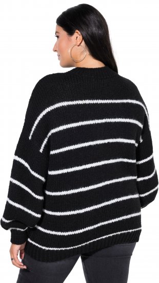 Ulla Popken Oversized Striped Balloon Sleeve Sweater Black - Hættetrøjer og sweatshirts - Bløde sweatshirts, hoodies & strik