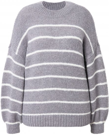 Ulla Popken Oversized Striped Balloon Sleeve Sweater Grey Melange - Hættetrøjer og sweatshirts - 