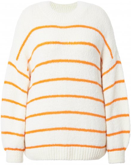 Ulla Popken Oversized Striped Balloon Sleeve Sweater Off-White - Hættetrøjer og sweatshirts - Bløde sweatshirts, hoodies & strik