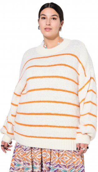Ulla Popken Oversized Striped Balloon Sleeve Sweater Off-White - Hættetrøjer og sweatshirts - Bløde sweatshirts, hoodies & strik