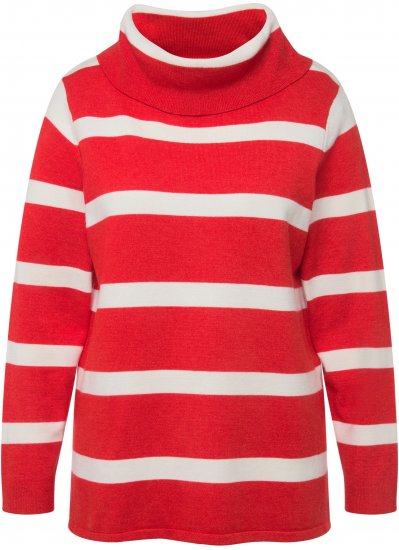 Ulla Popken Stripe Fine Knit Turtleneck Sweater Light Red - Hættetrøjer og sweatshirts - Bløde sweatshirts, hoodies & strik