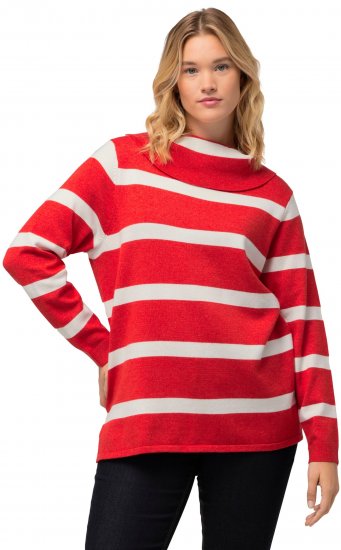 Ulla Popken Stripe Fine Knit Turtleneck Sweater Light Red - Hættetrøjer og sweatshirts - Bløde sweatshirts, hoodies & strik