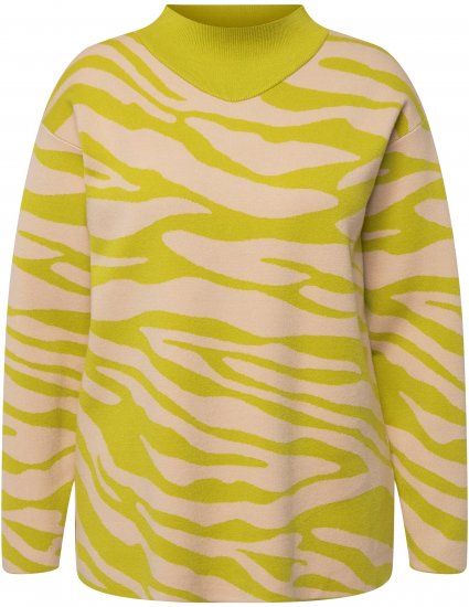 Ulla Popken Zebra Print Mock Turtleneck Long Sleeve Sweater Yellow Green - Hættetrøjer og sweatshirts - 