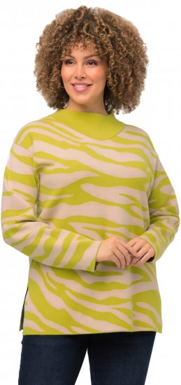 Ulla Popken Zebra Print Mock Turtleneck Long Sleeve Sweater Yellow Green - Hættetrøjer og sweatshirts - 