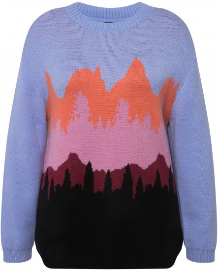 Ulla Popken Long Sleeve Knit Mountain Range Sweater Bright Purple - Hættetrøjer og sweatshirts - 