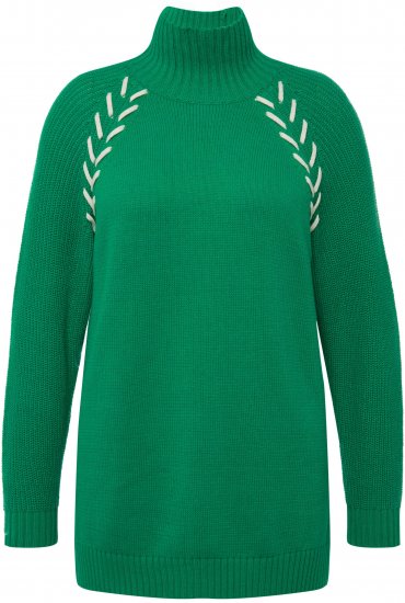 Ulla Popken Contrast Braid Turtleneck Sweater Emerald Green - Hættetrøjer og sweatshirts - Bløde sweatshirts, hoodies & strik
