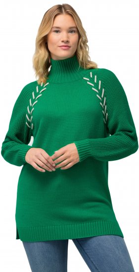 Ulla Popken Contrast Braid Turtleneck Sweater Emerald Green - Hættetrøjer og sweatshirts - Bløde sweatshirts, hoodies & strik