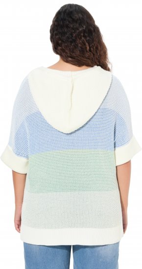 Ulla Popken Block Stripe Hooded Short Sleeve Sweater Mint Green - Hættetrøjer og sweatshirts - 
