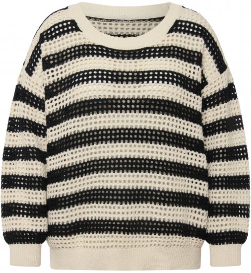 Ulla Popken Striped Long Sleeve Crocheted Sweater Vanilla - Hættetrøjer og sweatshirts - Bløde sweatshirts, hoodies & strik