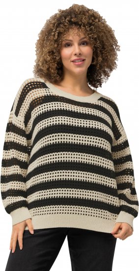 Ulla Popken Striped Long Sleeve Crocheted Sweater Vanilla - Hættetrøjer og sweatshirts - Bløde sweatshirts, hoodies & strik