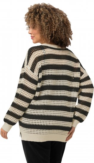 Ulla Popken Striped Long Sleeve Crocheted Sweater Vanilla - Hættetrøjer og sweatshirts - Bløde sweatshirts, hoodies & strik