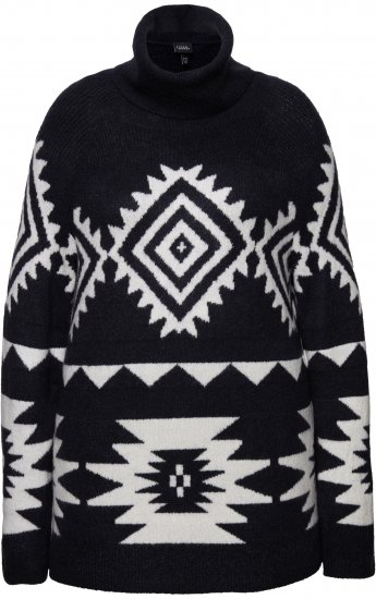 Ulla Popken Aztec-Inspired Long Sleeve Turtleneck Sweater Navy - Hættetrøjer og sweatshirts - Bløde sweatshirts, hoodies & strik