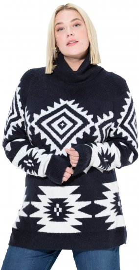 Ulla Popken Aztec-Inspired Long Sleeve Turtleneck Sweater Navy - Hættetrøjer og sweatshirts - Bløde sweatshirts, hoodies & strik