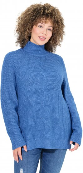 Ulla Popken Cable Knit Long Sleeve Turtleneck Sweater Teal Blue - Hættetrøjer og sweatshirts - 