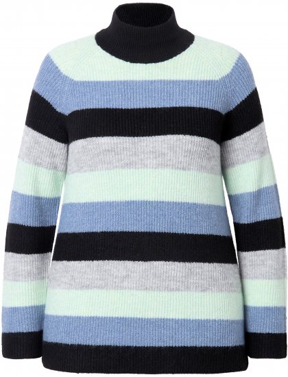 Ulla Popken Chunky Striped Turtleneck Sweater Mint Green - Hættetrøjer og sweatshirts - Bløde sweatshirts, hoodies & strik
